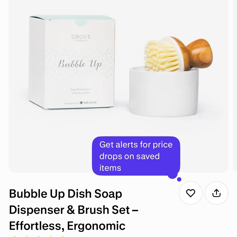 Grove Bubble Up Dish Soap Dispenser & Brush Set - White and Brown